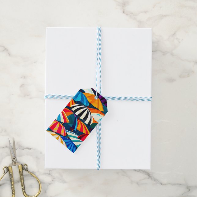 Abstract Rainbow Beach Umbrella Gift Tags (With Twine)