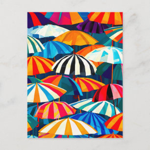 Abstract Rainbow Beach Umbrella Holiday Postcard