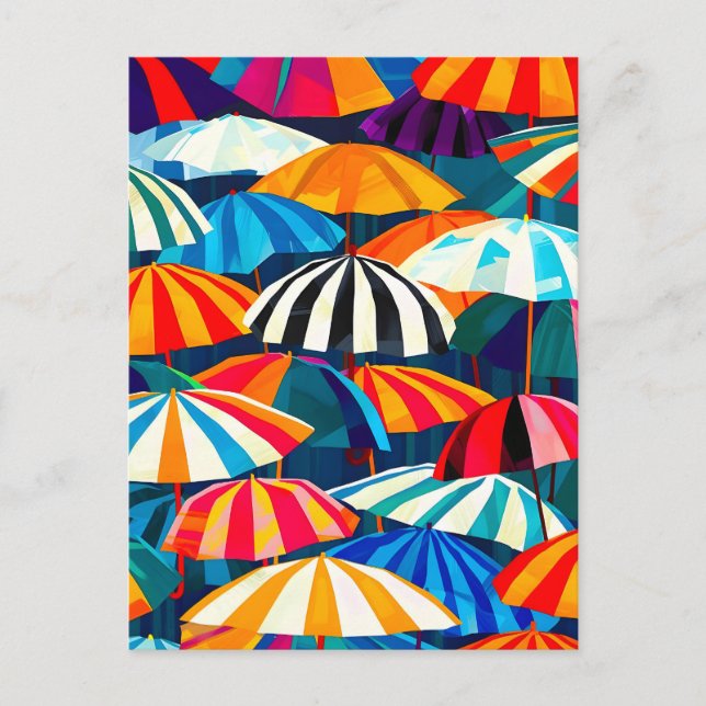Abstract Rainbow Beach Umbrella Holiday Postcard (Front)