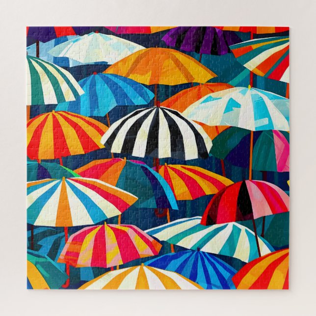 Abstract Rainbow Beach Umbrella Jigsaw Puzzle (Vertical)