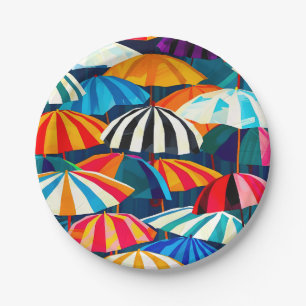 Abstract Rainbow Beach Umbrella Paper Plate