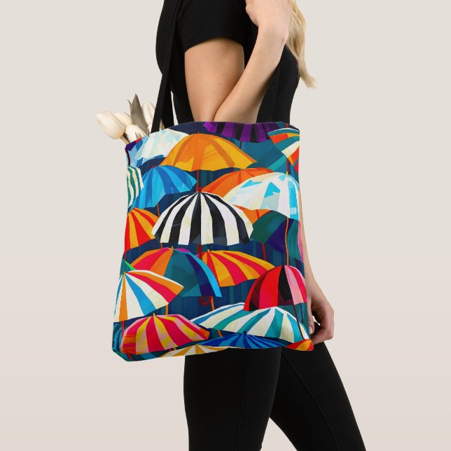 Abstract Rainbow Beach Umbrella Tote Bag (Close Up)