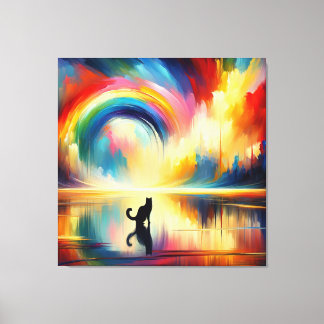 Abstract Rainbow & Cat Reflecting of Surface Water Canvas Print