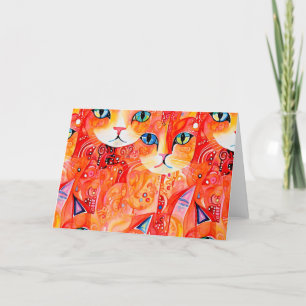 Abstract rainbow cat thank you card