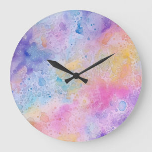 Abstract Rainbow Clouds Liquid Watercolour Art Large Clock