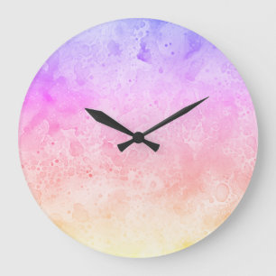 Abstract Rainbow Clouds  Liquid Watercolour Art Large Clock