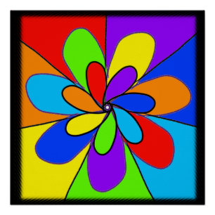 Abstract rainbow colored flower design poster