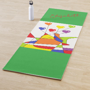 Abstract Rainbow Colors with your name on Green  Yoga Mat