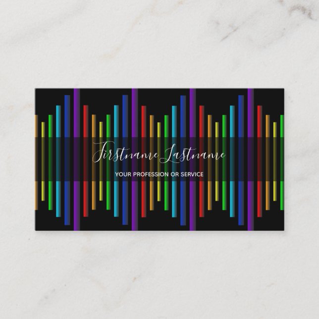 Abstract rainbow colour lines calligraphy business card (Front)
