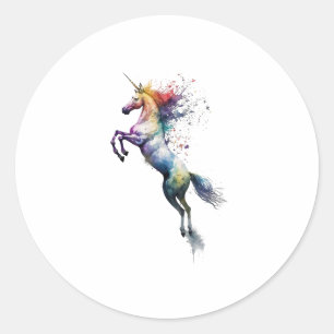 Abstract rainbow coloured watercolor of an unicorn classic round sticker
