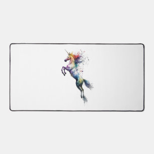 Abstract rainbow coloured watercolor of an unicorn desk mat
