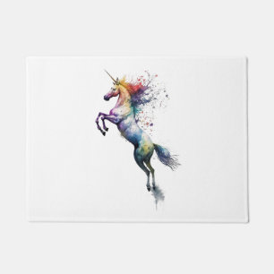 Abstract rainbow coloured watercolor of an unicorn doormat