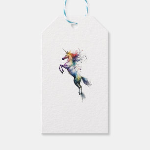 Abstract rainbow coloured watercolor of an unicorn gift tags