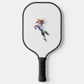 Abstract rainbow coloured watercolor of an unicorn pickleball paddle