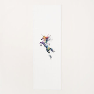 Abstract rainbow coloured watercolor of an unicorn yoga mat