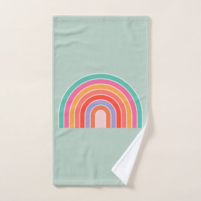 Abstract Rainbow Colourful Modern Arch Mint Green Bath Towel Set (Hand Towel)