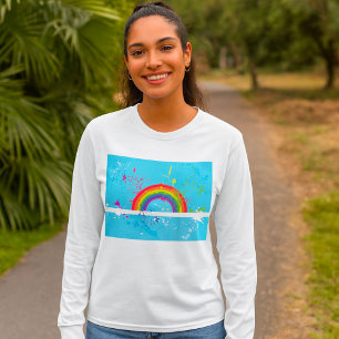 Abstract Rainbow Floral Swirls and Paint Splatter  T-Shirt