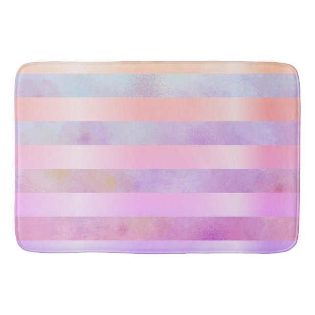 Abstract Rainbow Flowers Stripes in Watercolor  Bath Mat (Front)