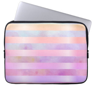 Abstract Rainbow Flowers Stripes in Watercolor  Laptop Sleeve