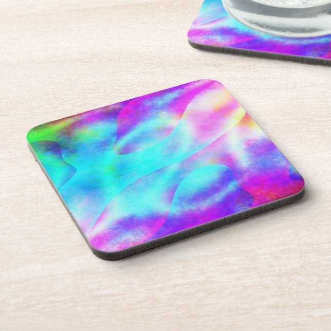 Abstract Rainbow Flowing Stripe Design Coaster (Left Side)