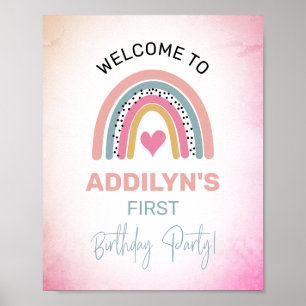 Abstract Rainbow Girl's Birthday Party Welcome Poster