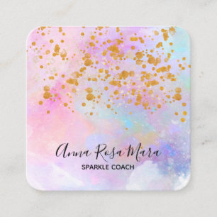 *~* Abstract Rainbow Gold Sparkle Glitter Square Business Card