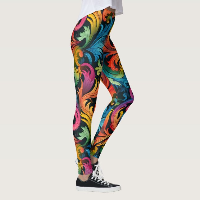 Abstract Rainbow Leaf Pattern Leggings (Right)