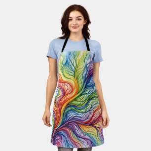 Abstract Rainbow Leaf Vein Watercolor Apron