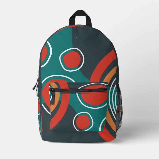Abstract rainbow lines boho artwork printed backpack (Front)