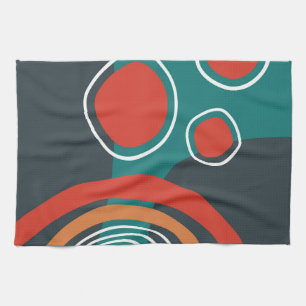 Abstract rainbow lines boho artwork tea towel