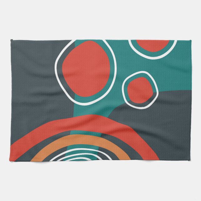 Abstract rainbow lines boho artwork tea towel (Horizontal)