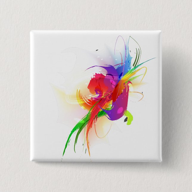 Abstract Rainbow Lorikeet Paint Splatters 15 Cm Square Badge (Front)