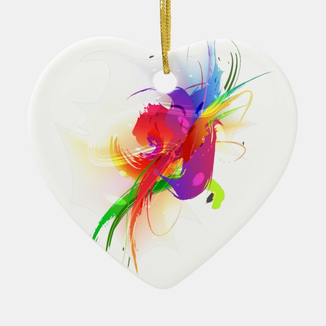 Abstract Rainbow Lorikeet Paint Splatters Ceramic Tree Decoration (Front)