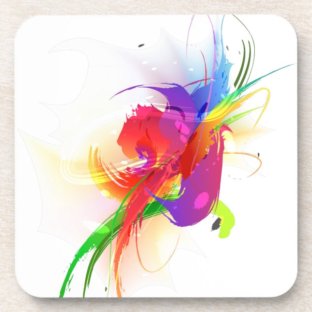 Abstract Rainbow Lorikeet Paint Splatters Coaster (Front)