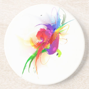 Abstract Rainbow Lorikeet Paint Splatters Coaster
