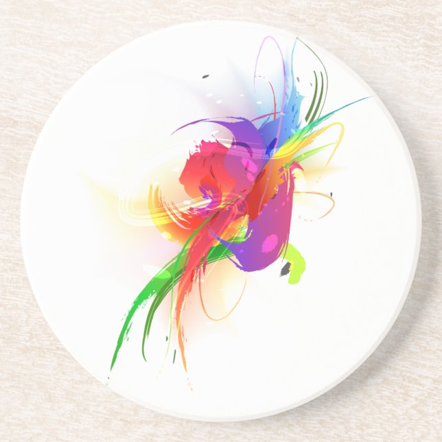 Abstract Rainbow Lorikeet Paint Splatters Coaster (Front)