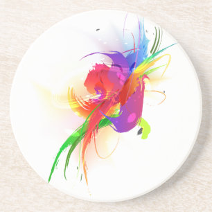 Abstract Rainbow Lorikeet Paint Splatters Coaster