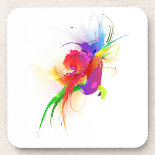 Abstract Rainbow Lorikeet Paint Splatters Coaster