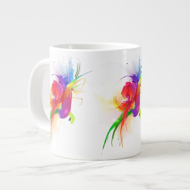 Abstract Rainbow Lorikeet Paint Splatters Large Coffee Mug (Front Left)