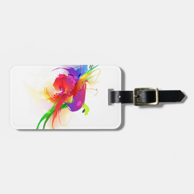 Abstract Rainbow Lorikeet Paint Splatters Luggage Tag (Front Horizontal)