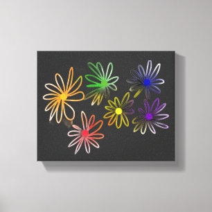 Abstract Rainbow Luminescent flowers on black Canvas Print