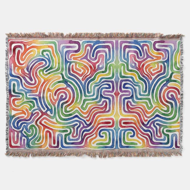 Abstract Rainbow Maze Path Blankets (Front)