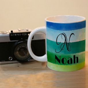 Abstract rainbow name initial monogram coffee mu mug