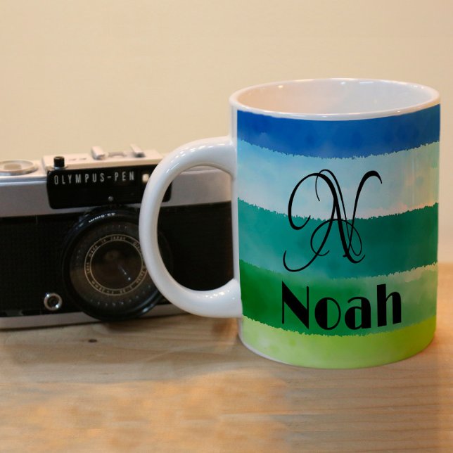 Abstract rainbow  name initial monogram  coffee mu mug (Creator Uploaded)