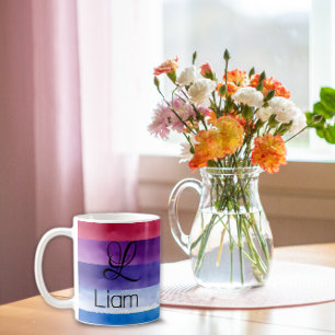 Abstract rainbow  name initial monogram coffee mug