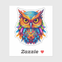 Abstract Rainbow Owl Colourful Watercolor Artwork