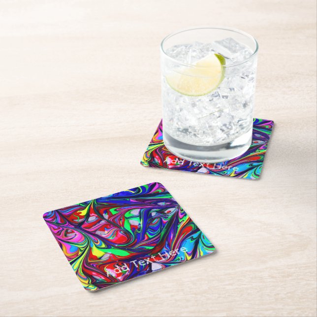 Abstract Rainbow Paint Drip Square Paper Coaster (Insitu)