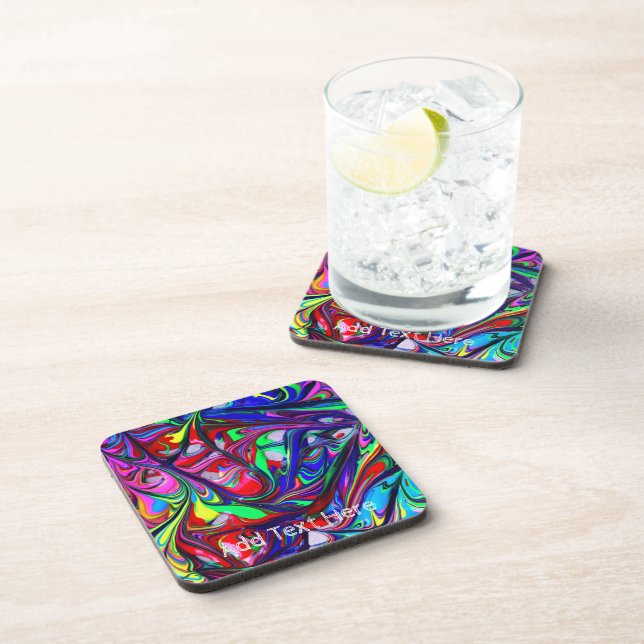 Abstract Rainbow Paint Swirl Pattern Coaster (Right Side)