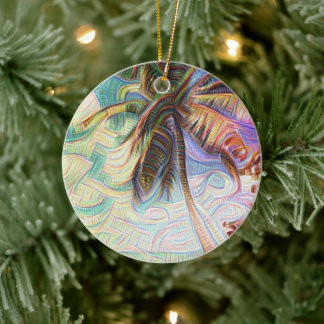 Abstract Rainbow Palm Tree on Isla Saona Caribbean Ceramic Tree Decoration