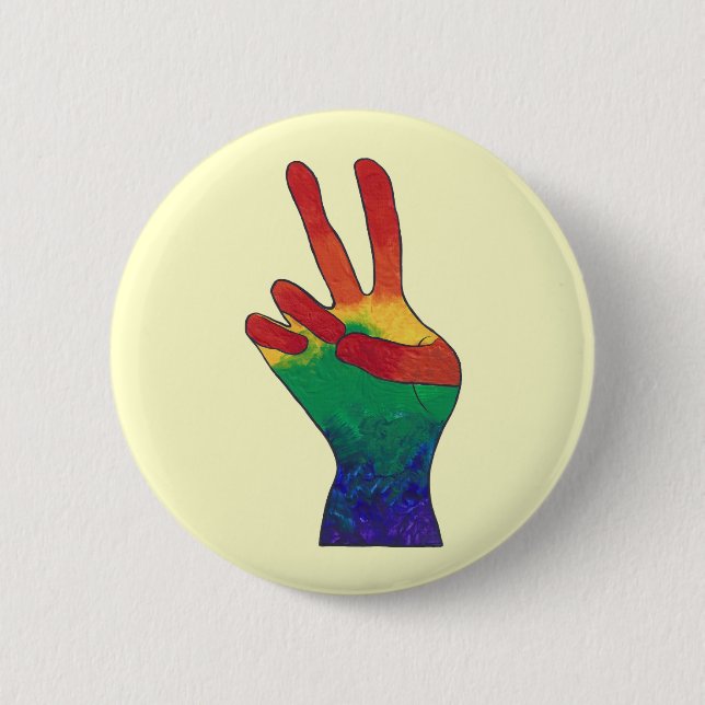 Abstract rainbow peace hand sign custom buttons (Front)